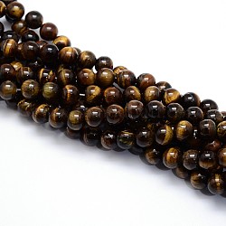 Grade ab naturelle perles rondesoeil de tigre brins, 6mm, Trou: 1mm, Environ 59~63 pcs/chapelet, 15.5 pouce