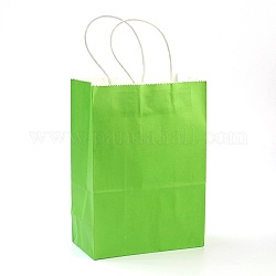 Reine farbige Kraftpapiertüten, Geschenk-Taschen, Einkaufstüten, mit Papiergarngriffen, Rechteck, Rasen grün, 21x15x8 cm