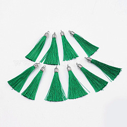 Nylon nappa grandi decorazioni ciondolo, con i risultati della lega d'argento d'epoca, verde, 55~67x7mm, Foro: 2 mm