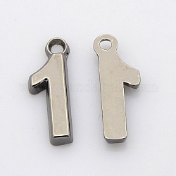 Rack Plated Zinc Alloy Number Charms, Lead Free & Cadmium Free & Nickel Free, Gunmetal Metal Color, Num.1, 18x6~10x2mm, Hole: 2mm