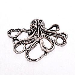 Tibetan Style Alloy Octopus Cabochons, Cadmium Free & Nickel Free & Lead Free, Antique Silver, 36x43x6mm