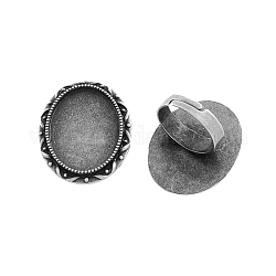 Anello basi di cabochon in lega vintage regolabile,  cadmio& piombo libero, argento antico, 17x5mm, vassoio ovale: 25x18 mm