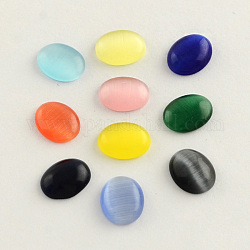 Oval Cat Eye Cabochons, Mixed Color, 10x8x3mm
