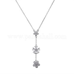 Collana lariat con fiore di zirconi cubici trasparenti, 925 collana a Y in argento sterling da donna, platino, 15.75 pollice (40 cm)
