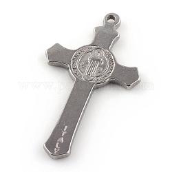 304 Stainless Steel Pendants, Cross, Stainless Steel Color, 38x22x2mm, Hole: 2mm