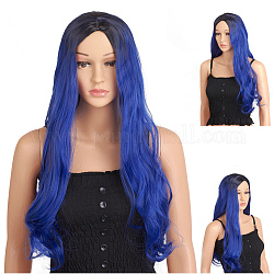 Moda cosplay pelucas ombre, Fibra resistente a altas temperaturas, larga espiral rizada, Pelucas para mujeres, azul real, 25.59 pulgada (65 cm)