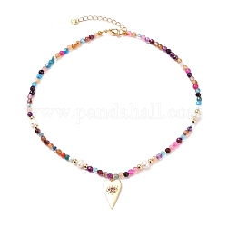 Colliers à pendentif cœur en zircone cubique micro pavé en laiton, avec des perles en agate, perles de perles naturelles et 304 fermoir à pince de homard en acier inoxydable, colorées, 15-5/8 pouce (39.7 cm)