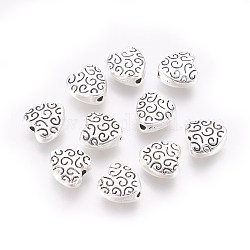 Perline in lega stile tibetano, cuore, cadmio & nichel &piombo libero, argento antico, 9x9x4mm, Foro: 1 mm
