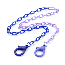 Персонализированные двухцветные ожерелья-цепочки из абс-пластика, цепочки для очков, цепочки для сумочек, с железными соединительными кольцами и пластиковыми застежками в виде когтей лобстера, сиреневый и синий, 26.77~27.95 дюйм (68~71 см)