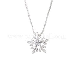 925 Sterling Silver Pendant Necklaces, with Box Chains and Crystal Rhinestone, Snowflake, 19.68 inches(50cm), Platinum, 50cm