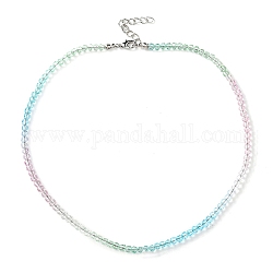 Bling-Glas-Halskette mit runden Perlen für Damen, mittleres Seegrün, 16.93 Zoll (43 cm)