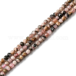 Brins de perles de rhodonite argentine naturelle, ronde à facettes, 2mm, Trou: 0.1mm, Environ 220~226 pcs/chapelet, 15.04''~15.16'' (38.2~38.5 cm)
