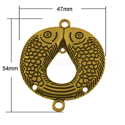 Tibetan Style Links,  Lead Free & Nickel Free, Double Fishes, Antique Golden, 54x47x4mm, Hole: 2~4mm
