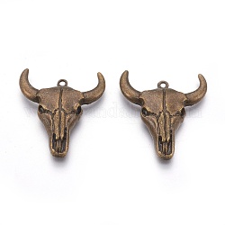 Tibetan Style Alloy Pendants, Lead Free and Nickel Free, Cattle, Antique Bronze Color, 33x29x4mm, hole: 1.5mm