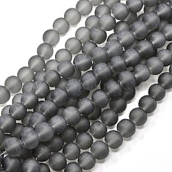 Fili di perline di vetro trasparente, smerigliato, tondo, grigio, 4mm, Foro: 1.1~1.6 mm, circa 200pcs/filo, 31.4 pollice