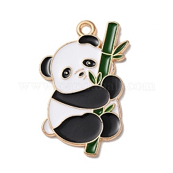Plateados de oro colgantes de esmalte de aleación, encanto de panda, verde oscuro, 31x19x1mm, agujero: 2 mm