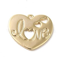 Pendenti in ottone di San Valentino, cuore con la parola, vero placcato oro 18k, 16x18.5x1.5mm, Foro: 1.2 mm