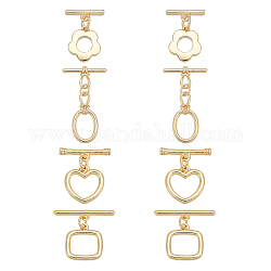 PH PandaHall 4 Styles Toggle Clasps, 18K Gold Plated T-bar Closure Clasps Flower Heart Rectangle Oval IQ Toggle Clasps Findings Connector for Necklace Bracelet Jewelry Making, 8 Sets