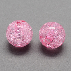 Transparent Crackle Acrylic Beads, Round, Pink, 8mm, Hole: 2mm, about 1890pcs/500g
