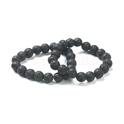 Natürliche Lava Rock Perlen Stretch Armbänder, Runde, Perlen: 10~10.5 mm, Innendurchmesser: 2 Zoll (5.15 cm)