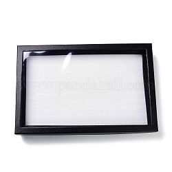 Boîtes à bagues à bijoux en carton rectangle 100 fente, avec fenêtre en pvc transparent et éponge blanche, noir, 29x19x3.95 cm, Diamètre intérieur: 28x18 cm