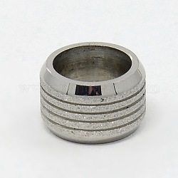 Perlas grandes de acero inoxidable texturado rondelle agujero grande, color acero inoxidable, 11x7mm, agujero: 8 mm