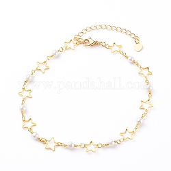 Cavigliere in ottone con catena a maglie a stella, con perline di vetro, oro, 9-1/2 pollice (24 cm)