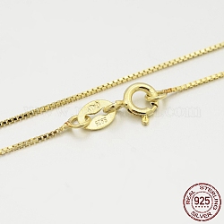 Collares de cadena caja de plata de ley, con cierres de anillo de resorte, cadena fina, dorado, 16 pulgada, 0.6mm