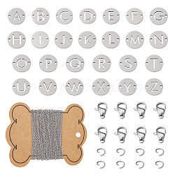 Crafans bricolage kit de fabrication de bracelet à maillons initiaux, y compris les maillons de lettre en acier au titane, 304 chaînes câble en acier inoxydable et fermoirs et anneaux de saut, couleur inoxydable, chaîne: 5 m / ensemble