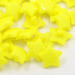 Acryl Schaft Ösenknöpfe, 1-Loch, gefärbt, facettiert, Stern, Gelb, 16x3 mm, Bohrung: 3 mm
