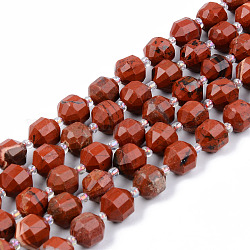 Natürliche rote Jaspis Perlen Stränge, Runde, facettiert, 8~9x10 mm, Bohrung: 1.2 mm, ca. 33~35 Stk. / Strang, 15.16 Zoll (38.5 cm)