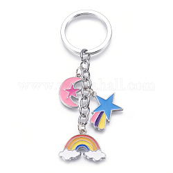 Брелок из цинкового сплава, с эмалью, железное ключевое кольцо и железные цепи, радуга, звезда, луна и облако, платина, красочный, 104 мм