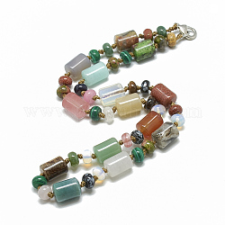 Natural & Synthetic Gemstone Beaded Necklaces, with Alloy Lobster Clasps, Column, 18.1 inch~18.5  inch(46~47cm), Column: 13~14x10mm