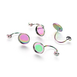 Ion Plating(IP) 304 Stainless Steel Ear Nuts, Butterfly Earring Backs for Post Earrings, Flat Round Cabochon Settings, Rainbow Color, Tray: 12mm, 29.5x14x17mm, Hole: 0.8mm