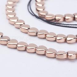 Chapelets de perles en hématite synthétique sans magnétiques, cœur, rose plaqué or, 4x4x2mm, Trou: 0.8mm, Environ 112 pcs/chapelet, 15.9 pouce (40.5 cm)