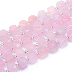 Granos naturales de abalorios de cuarzo rosa, facetados, cubo, 9~10.5x9~10.5x9~10.5mm, agujero: 1 mm, aproximamente 32 pcs / cadena, 15.55 pulgada (39.5 cm)