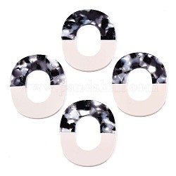 半透明の酢酸セルロース（樹脂）ペンダント  ツートン  楕円形のリング  ブラック  49x40x3mm  穴：1.4mm