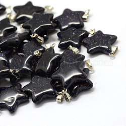 Star Synthetic Blue Goldstone Pendants, with Platinum Tone Brass Findings, 22~23x20~24x5~7mm, Hole: 2x7mm