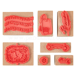 Ensembles de tampons en caoutchouc en bois, pour les fournitures de scrapbooking de cartes de bricolage, rouge, 25.5~60x20~45x30mm, 7 pcs / boîte