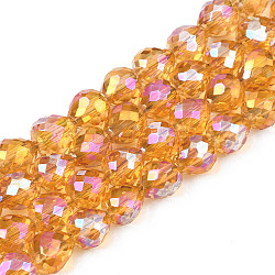 Chapelets de perles en verre transparent électrolytique, facette, fraise, orange, 6x6mm, Trou: 1.4mm, Environ 100 pcs/chapelet, 24.02 pouce (61 cm)