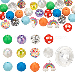 Sunnyclue Bastelset für Regenbogen-Charm-Armbänder, einschließlich Acryl-Perlen, Harz Strass Anhänger, elastischen Faden, Mischfarbe, 48 Stück / Beutel