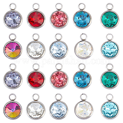 AHADERMAKER 20Pcs 10 Colors Glass Charms, Faceted, with 304 Stainless Steel Findings, Flat Round, Mixed Color, 14x10x6.5mm, Hole: 2.5mm, 2pcs/color