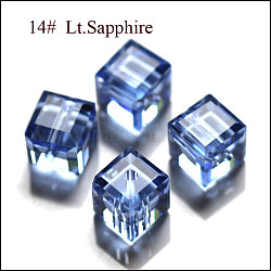 Имитация австрийских кристаллов, класс AAA, граненые, кубические, Небесно-голубой, 8x8x8 мм (размер в пределах диапазона ошибок 0.5~1 мм), отверстие : 0.9~1.6 мм