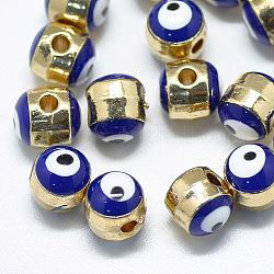 Perles d'émail en alliage, Colonne avec mauvais œil, or clair, bleu, 5.5x6x6mm, Trou: 1.4mm