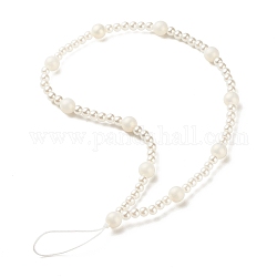 Perles acryliques peintes à la bombe sangles mobiles, avec des perles imitation perles en plastique ABS et du fil de nylon, ronde, blanc, 28 cm