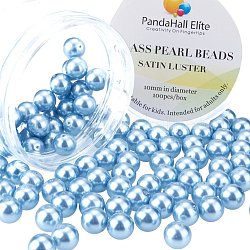 10mm environ 100 pcs perles de verre perles bleu clair petit satin lustre lâche perles rondes dans une boîte pour la fabrication de bijoux, lumière bleu ciel, 10mm, Trou: 0.7~1.1mm, environ 100 pcs / boîte