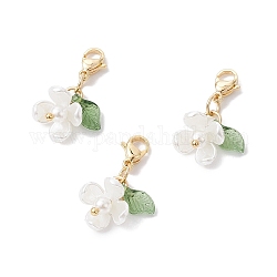 Decorazioni pendenti con perle di conchiglia di fiori, con 304 in acciaio inox fermagli aragosta artiglio, oro, 24mm