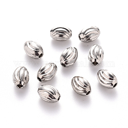Perles ondulées en 201 acier inoxydable, ovale, couleur inoxydable, 8x6mm, Trou: 1.8mm