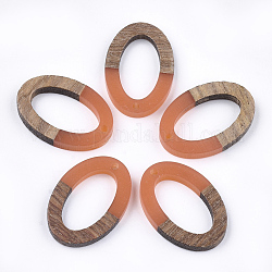 Colgantes de resina y madera de nogal, oval, coral, 28.5x19.5x3~4mm, agujero: 1.8 mm