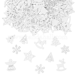 SUPERFINDINGS Unfinished Wooden Blank Cutouts, Wooden Slices for Painting Arts, Home Decor, White, Snowflake/Tree/Star, White, 2.3~3x2~3.1x0.2~0.3cm, about 150pcs/box